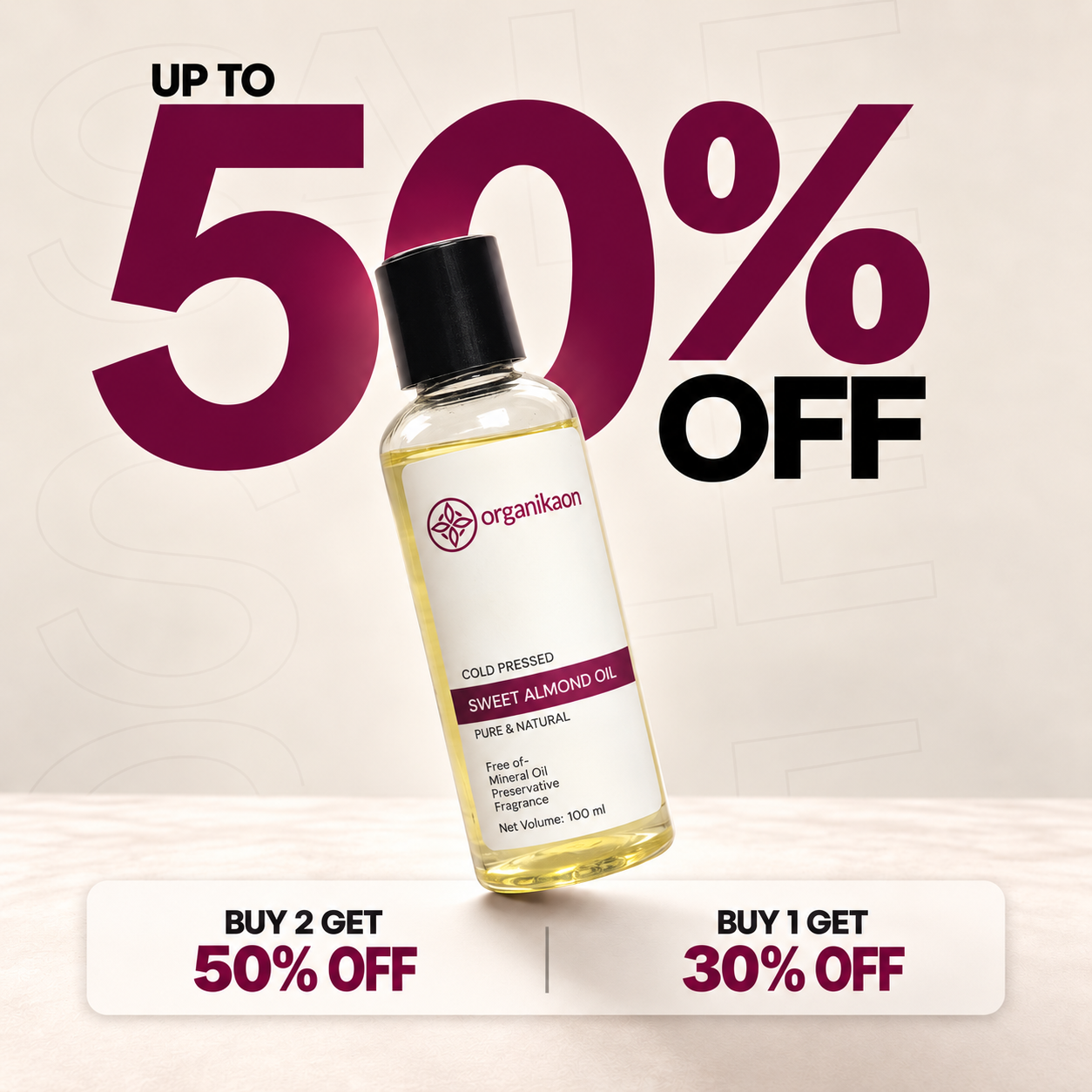 Organikaon 100% Natural Cold Pressed Sweet Almond Oil-(100ml)
