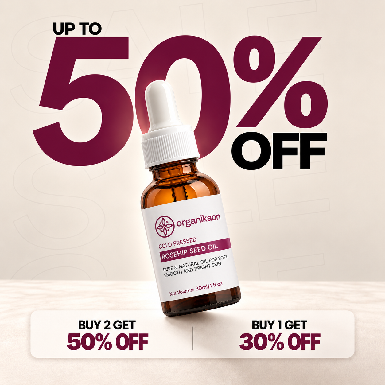 Organikaon Cold Pressed Natural Rosehip Oil- (30ml)